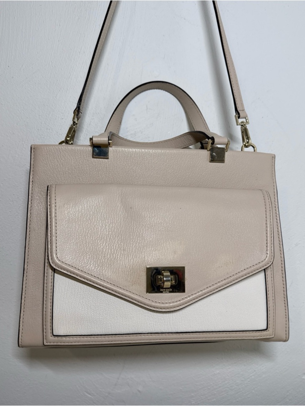 Kate Spade Cream White Pebbled Leather Satchel Crossbody Bag Gold Hardware